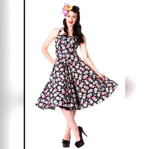 Hell Bunny Muertos Day of The Dead Sugar Skull Dress Sz Med